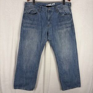 Helix Loose Straight 38x30 Denim Blue Jeans Relaxed Baggy Distressed